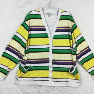Vicki Wayne Womens Sweater Cardigan‎ Button Front Rugby Geometric Stripe Plus 2X